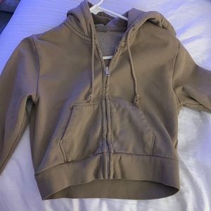 Brandy Melville brown cropped Christal Zip hoodie size (fits all) warm inside